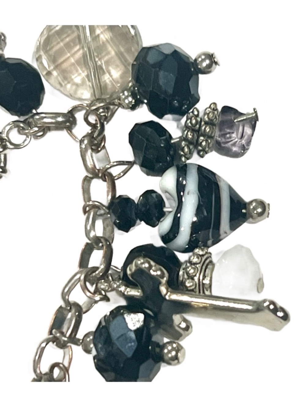 Charm Bracelet In Silver-tone, White, Black, & Clear - Picture 3 of 7